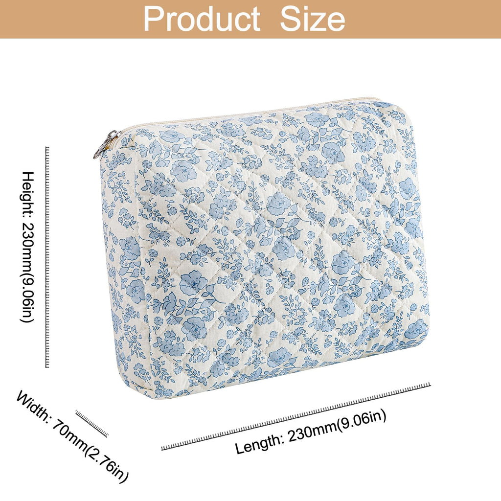 HHQQWZ Makeup Bag Travel Cosmetic Bag for Women Girls, Zipper Make Up Pouch, Floral Flowers Toiletry Organizer Makeup, Portable Storage Cosmetic Travel Cloth Bag (L/Blue Floral)