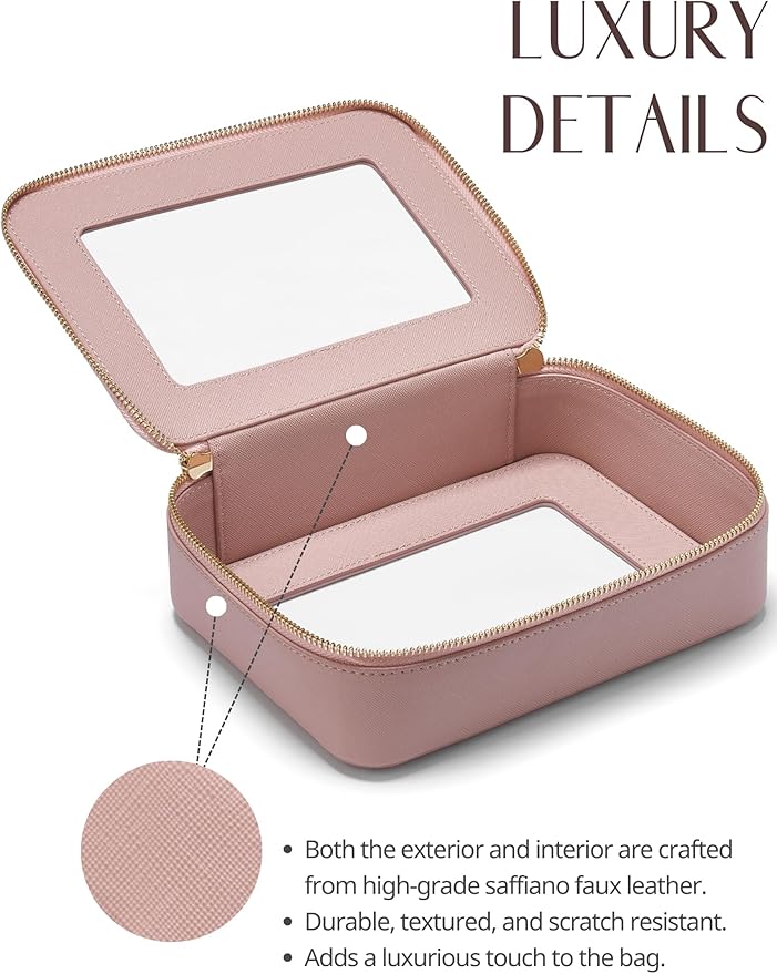 Popvibe Clear Makeup Case Pink Toiletry Bag Travel Medium Clear Cosmetic Bag with Zipper, Small Make Up Bag Organizer Traveling TSA Approved Transparent Bag Car for Essentials