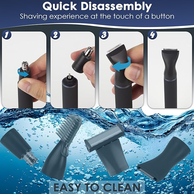 Body Hair Trimmer for Men, 4 in 1 Versatile Trimmer Shavers for Groin/Ball/Beard/Eyebrow/Nose/Ear Hair Shaver, USB-C Electric Pubic Hair Trimmer for Smooth Shaving with Storage Bag