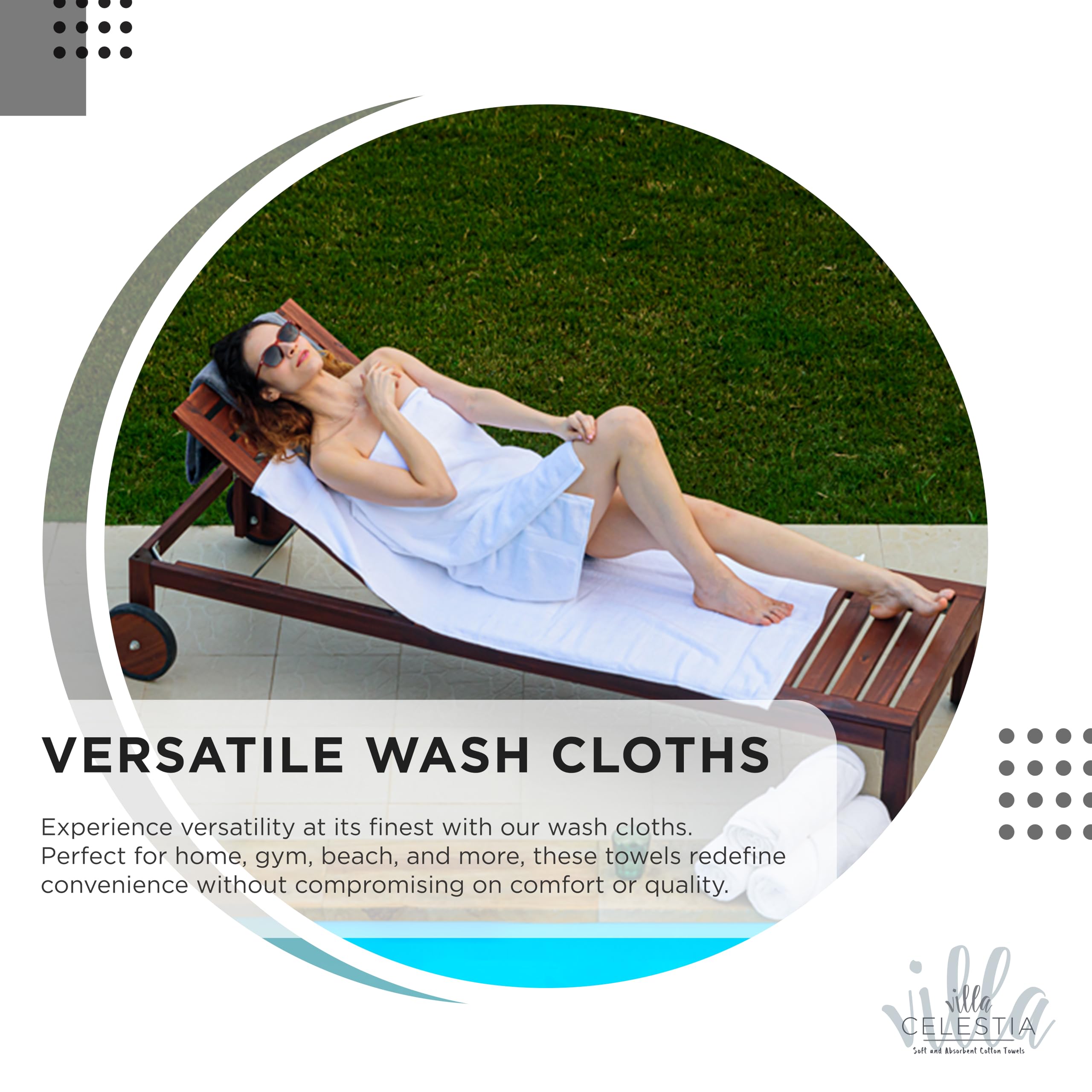 Villa Celestia Cotton Washcloths Set of 6, 12x12 Inch, 100% Ring-Spun Combed Cotton, Soft Absorbent Quick-Dry Wash Cloths for Face and Body, Oeko-TEX Certified, Hotel & Spa Quality, Black