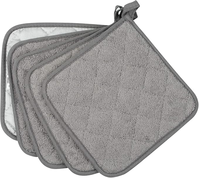 Lifaith Pot Holders for Kitchen, 100% Cotton Terry Pot Holder Set of 5, Heat Resistant Hot Pads for Cooking, Baking, Hot Dishes and Countertop Protection,Grey