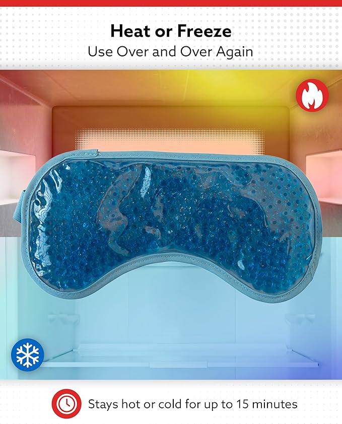 Alpi Plush Gel Beads Hot/Cold Eye Mask – Eye Masks for Dark Circles and Puffiness – Microwavable Plush Pack for Relaxation & Tension Comfort – Reusable Heated or Cooling Compress – Baby Blue, 8”x4”