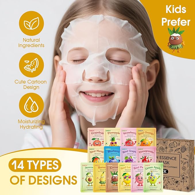 126 Pack Sheet Hydrating Face Masks Skincare for Women, Bulk Fruit Face Mask Skin Care for Kids, Facial Masks Set for All Skin Types, Sleepover Party Supplies, Spa Party Supplies for Girls Teens