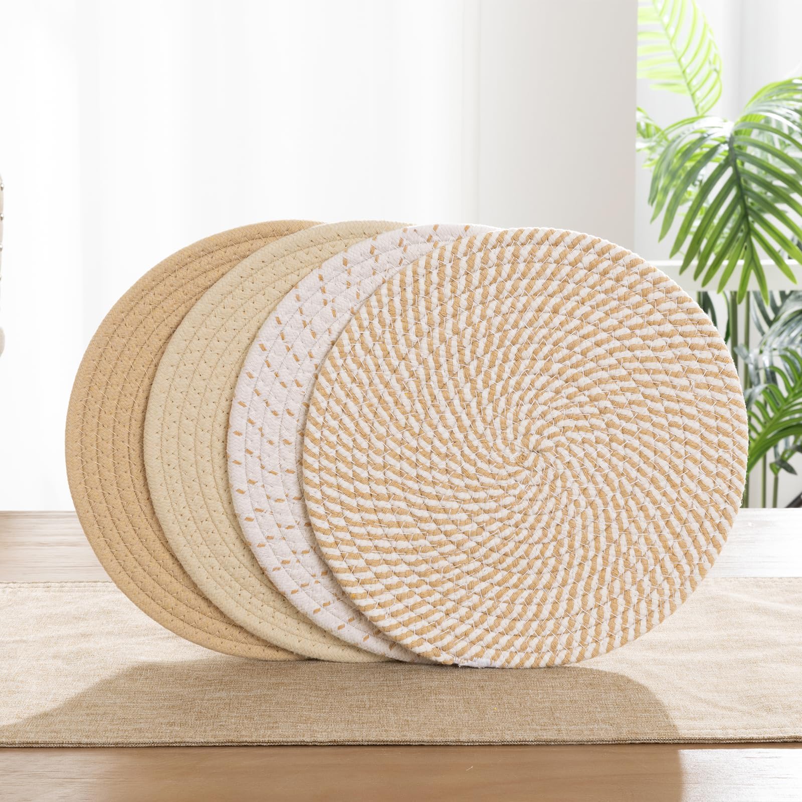SHACOS 10 Inches Trivets for Hot Dishes, 4 Pieces Cotton Trivets Mats for Kitchen, Hot Pads for Countertops and Table, Heat-Resistant Pot Holders for Hot Pots and Pans(Khaki, 4pcs)