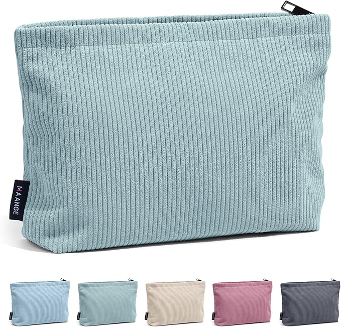 MAANGE Small Makeup Bag For Purse, Travel Cosmetic Bag Makeup Pouch Corduroy Portable Versatile Zipper Pouch For Women (GREEN)