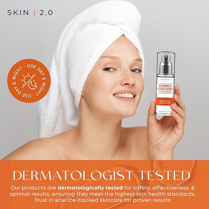 Skin 2.0 Vitamin C & Collagen Serum & Day Cream Set - Anti-Aging, Dark Spot Remover & Brightening - Dermatologist Tested Korean Skincare - Clean Beauty, Cruelty-Free, All Skin Types - 1.69 Fl. oz