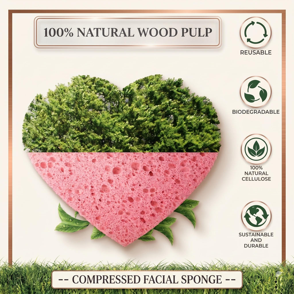 60-Count Compressed Facial Sponges | Makeup Remover Sponge | 100% Natural Cosmetic Spa Sponges for Facial Cleansing | Exfoliating Mask | Face Scrubber (Heart)