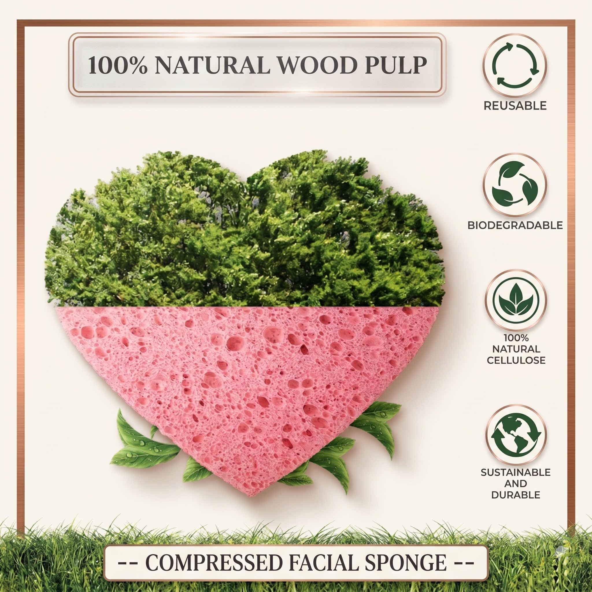 60-Count Compressed Facial Sponges | Makeup Remover Sponge | 100% Natural Cosmetic Spa Sponges for Facial Cleansing | Exfoliating Mask | Face Scrubber (Heart)