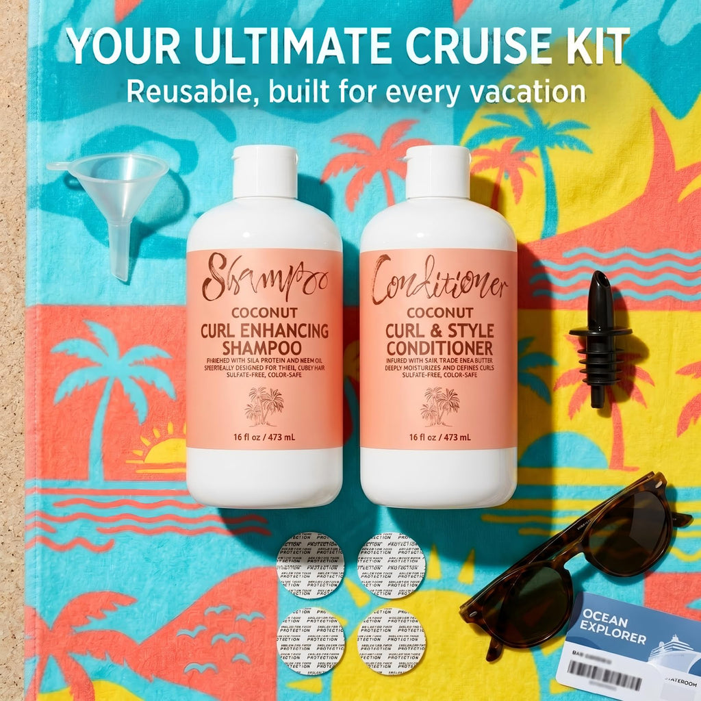 SpareCruise Hidden Liquor Shampoo Bottles for Cruise – 2 Pack 16oz Leak-Proof Refillable Alcohol Flasks with Funnel & Pour Spout | Discreet, for Beach & Vacation﻿