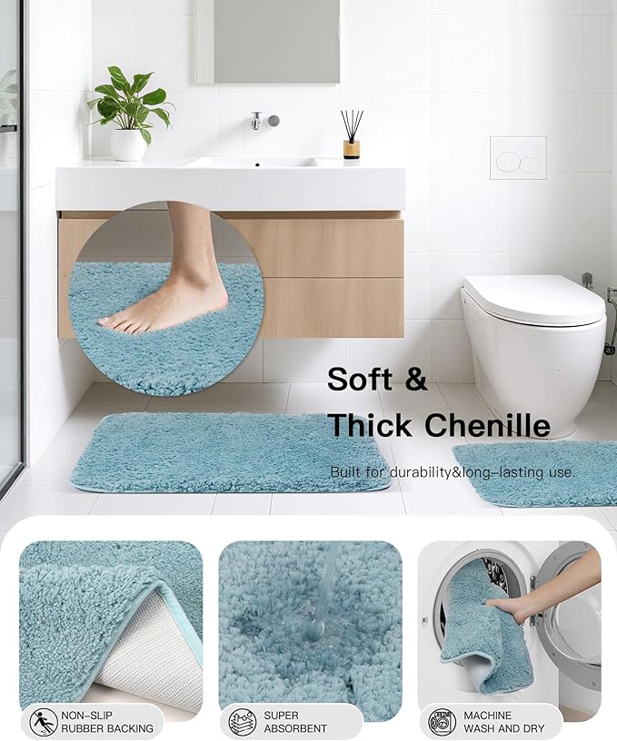 IMAVO Blue Bathroom Set,26Pcs Bathroom Accessories Set with Waffle Shower Curtain,Rugs,Trash Can,Tray,Soap Dispenser,Soap Dish,Toothbrush Holder,Toothbrush Cup,Toilet Brush Holder and Qtip Holders