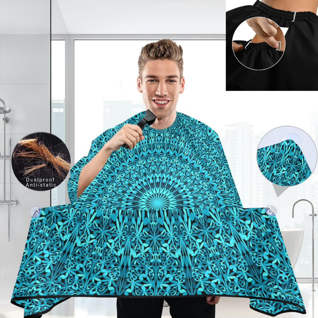 Visesunny Barber Cape - Teal Repeating Jungle Garden Mandala Pattern Polyester Hair Cutting Salon Apron Anti-Static Water-Resistant Shaving Cloth Beard Shaving Bib Hairdressing Cape