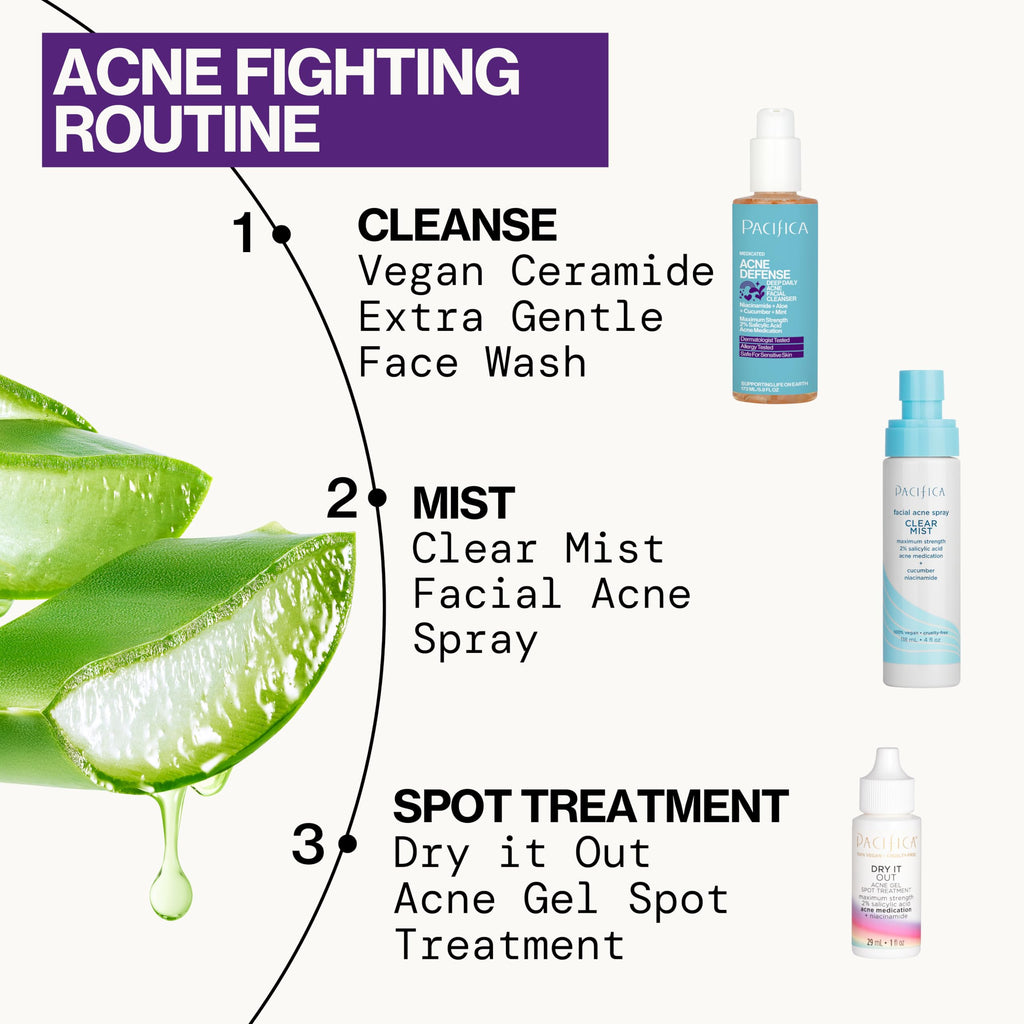 Pacifica Facial Spray for Acne Treatment - Clear Face Mist Acne Spray w/ 2% Salicylic Acid Niacinamide & Aloe - Acne Cleanser - Targets Bacteria for Teens & Adults Vegan Clean Dermatologist Tested
