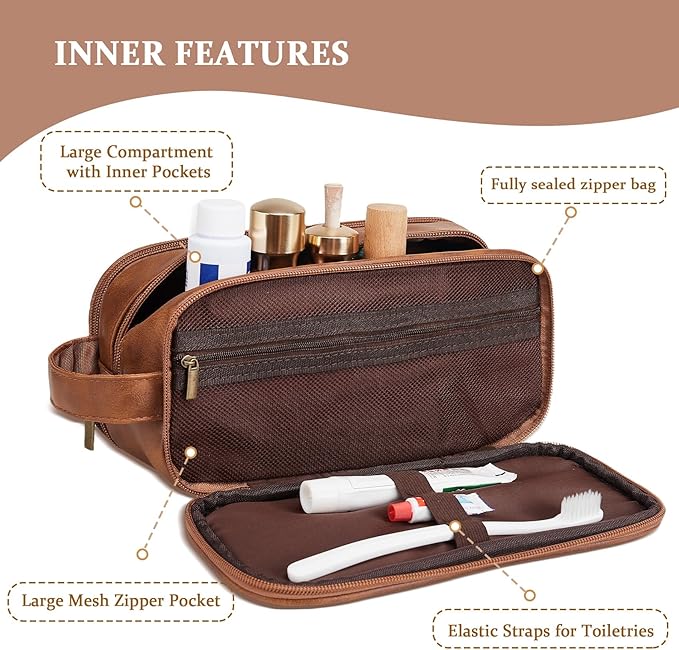 Janhavi Travel Essentials Toiletries Men, Personalized Initials & Wheat, Waterproof Make Up Bag, Men's Accessories Storage, Mens Travel Bag Toiletry, Birthday Gift Box Men(Medium, Yellow Brown, Q)