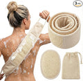 Natural Loofah Back Scrubber for Shower, Back Loofah for Women and Men, Exfoliating Loofah Sponge with Soap Bag, 3-pcs