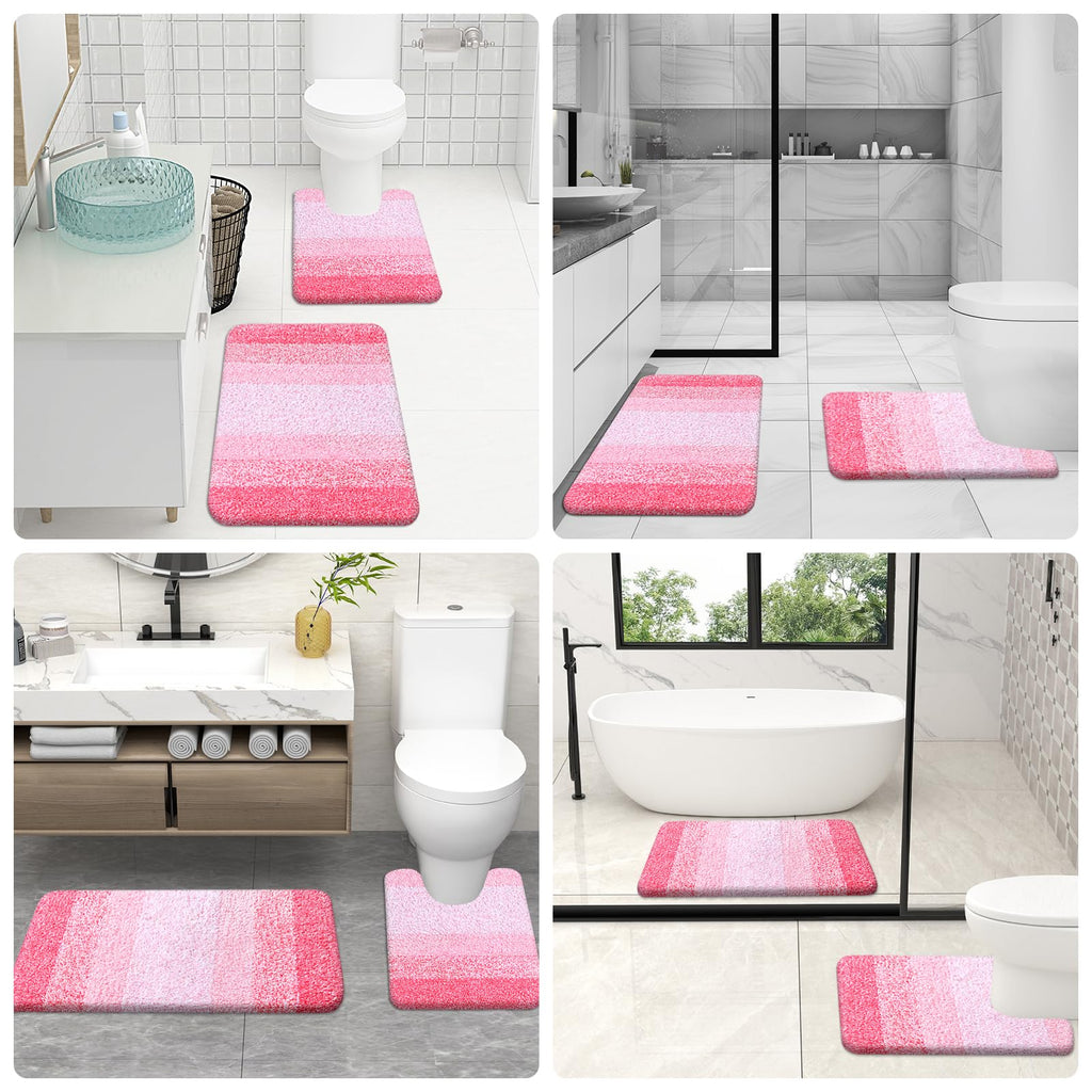 OLANLY Micorfiber Bathroom Rug Set 2 Piece, 24"x16"+U-Shaped 24"x20"