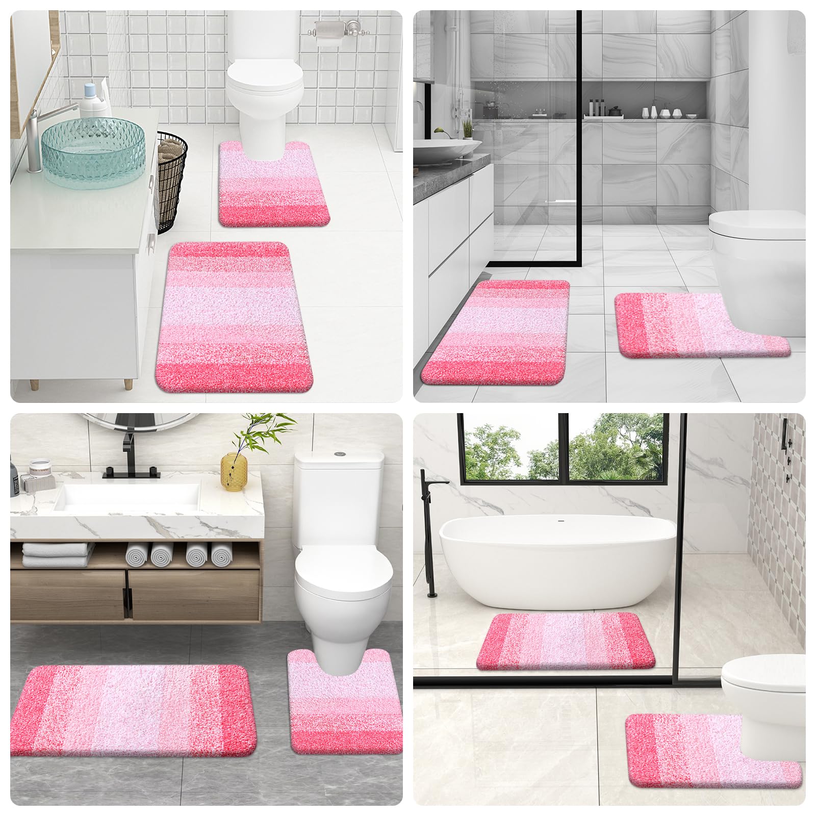 OLANLY Micorfiber Bathroom Rug Set 2 Piece, 24"x16"+U-Shaped 24"x20"