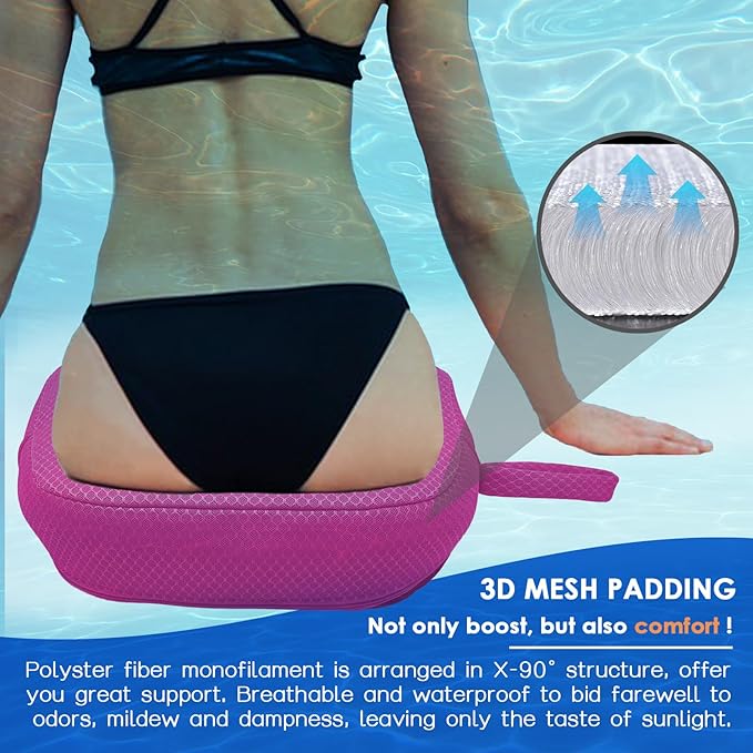 AEROiVi Hot Tub Booster Seat for Adults 5in Thick Weighted Quick Sink Pink