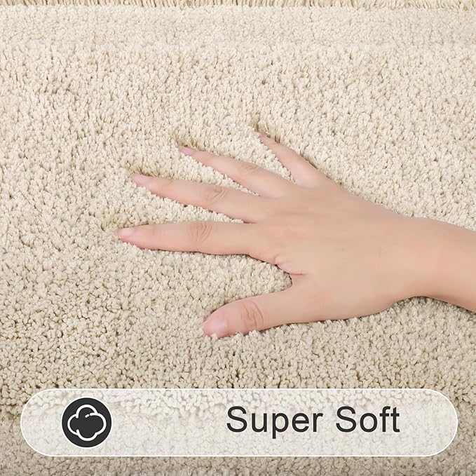 SHACOS Super Soft Bathroom Rugs Set of 2 Pieces 32x20 inch Fluffy Absorbent Bath Mats Non Slip Washable Bath Rugs Bathroom Carpet for Shower Tub, Light Beige