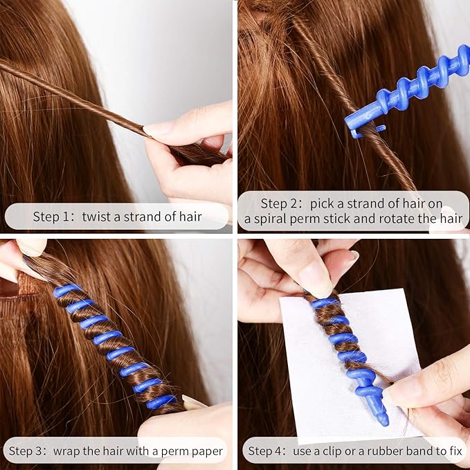 WILLBOND 100 Pcs Spiral Perm Rods Heatless Curls Overnight for Hair Rollers Curlers Plastic Spiral Curl Rods Perm Wave Curlers Kit for Long Hair Women Styling Hairdressing Salon Tool