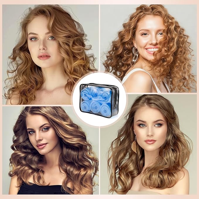 obeoby 4 Sizes Hair Rollers Curlers Set with Clips for Women Girls, Blue