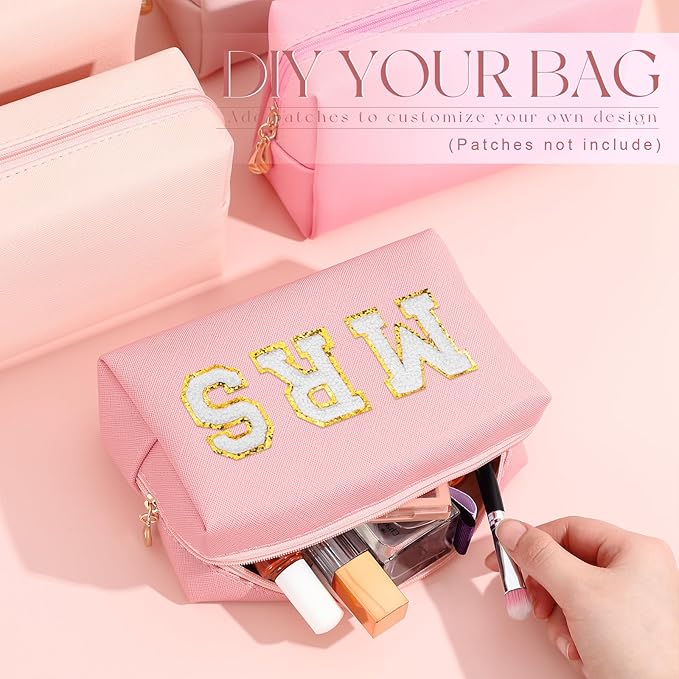 Kigeli Aesthetic Makeup Bags PU Leather Cosmetic Pouches Waterproof Plain Toiletry Bags Makeup Pouches Bulk for Women Party Gift Travel Storage Organizer(Pink Series,7.1 x 2.8 x 4.3 in)