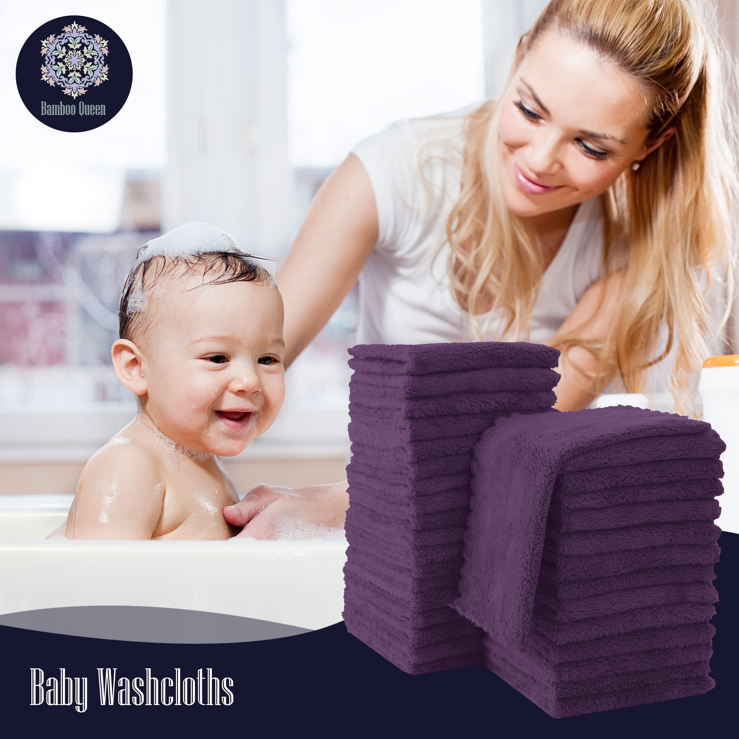 32 Pack Baby Washcloths - Luxury Coral Fleece - Extra Absorbent and Soft Wash Clothes for Newborns, Infants and Toddlers - Suitable for Sensitive Skin and New Born - Baby Shower - Plum, 10x10 Inch