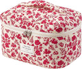 uekeboag Large Travel Quilted Makeup Bag for Women, Floral Cotton Cosmetic Bag, Coquette Aesthetic Floral Toiletry Organizer Bag(Hot pink