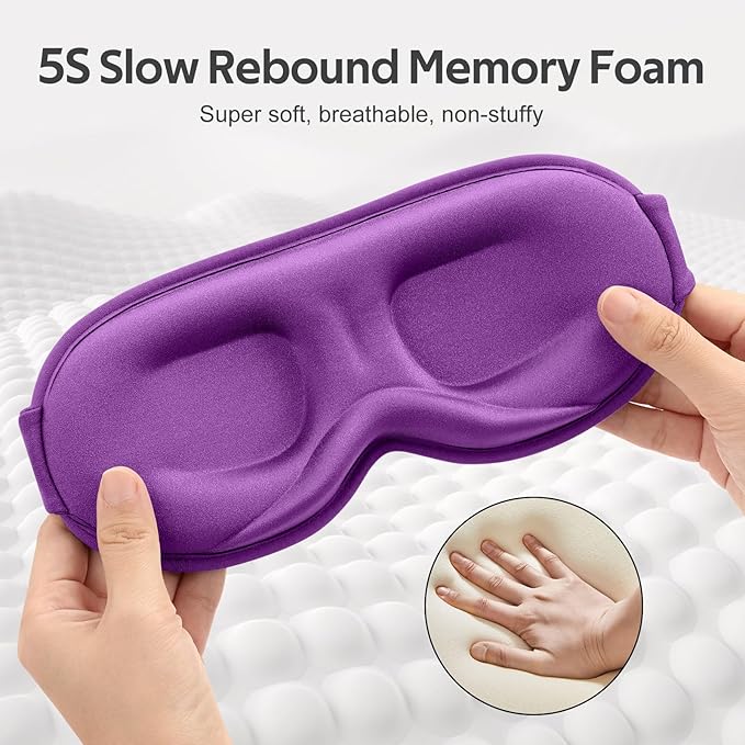 Vynix® Sleep Mask for Women Men - 100% Blackout Eye Masks for Sleep - 3D Soft Sleeping Mask for Side Sleepers - Zero Pressure Lash Extensions Eye Cover Shade for Airplane Travel Essentials, Purple