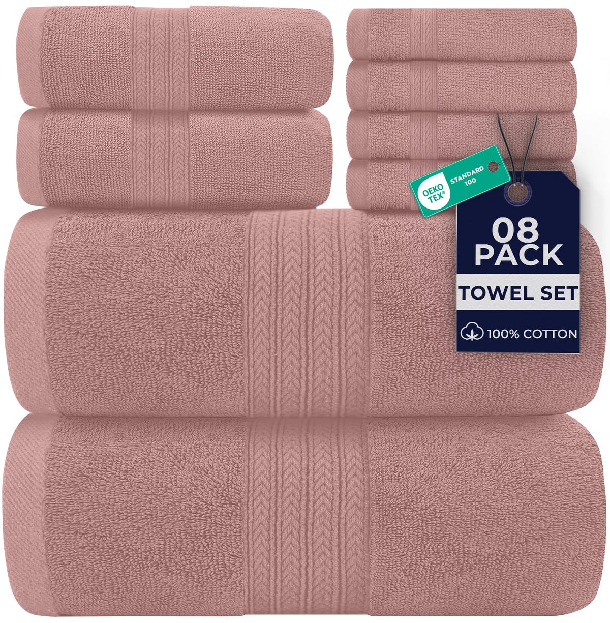 DAN RIVER 8 Piece Luxury Bath Towels for Bathroom, Towel Set, Blue Opal