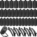 40 Pieces Sponge Hair Rollers Satin Rollers Silk Foam Rollers Women Hair Curlers with Duck Teeth Clips for Hairdressing Styling(Multi-size,Black)