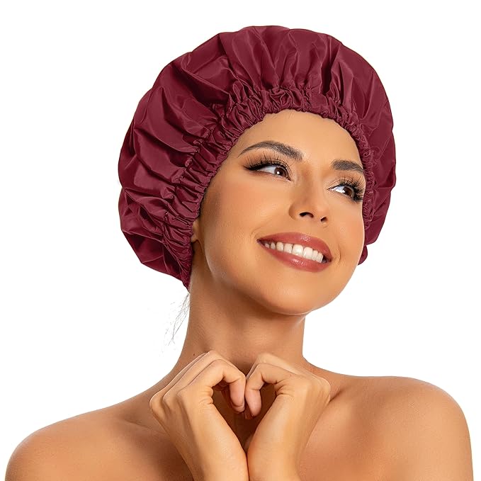 Edoneery Reusable Shower Caps for Women, Waterproof Long Hair Bonnet