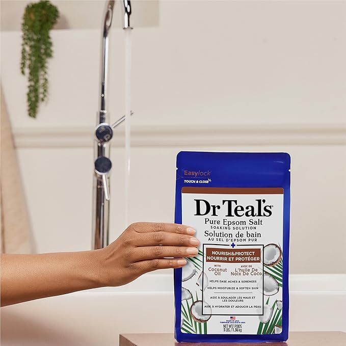 Dr Teal's Salt Soak with Pure Epsom Salt, Nourish & Protect with Coconut Oil, 3 lbs