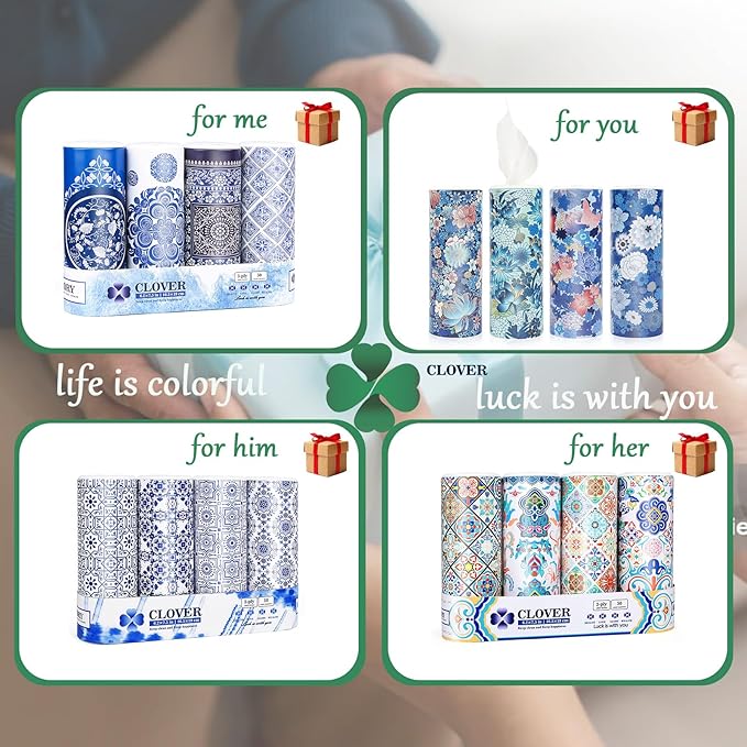 Car Round Canned Tissue Box Cup Holder Facial Tissues,Cylinder Tube Face Towel,4 Canister 3-Ply Car Napkins for Travel Tissue Bulk Fit Home,Office,School by CLOVER