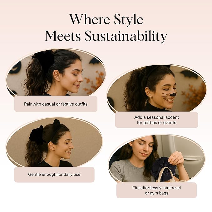 Kitsch Pleated Scrunchie for Women - No Crease Hair Ties No Damage, Stylish and Comfortable Fabric Ponytail Holders for Everyday Hairstyles & Spooky Season Looks - 1pc