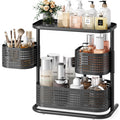 KINGRACK Metal Bathroom Counter Organizer，Rotating Countertop Storage Shelf | 3 Tier, Cosmetic Holder for Skincare & Makeup, Kitchen Spice Rack, Bedroom Nightstand Organizer, Black