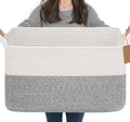Goodpick Extra Large Woven Rope Storage Basket, Rectangle, Light Gray