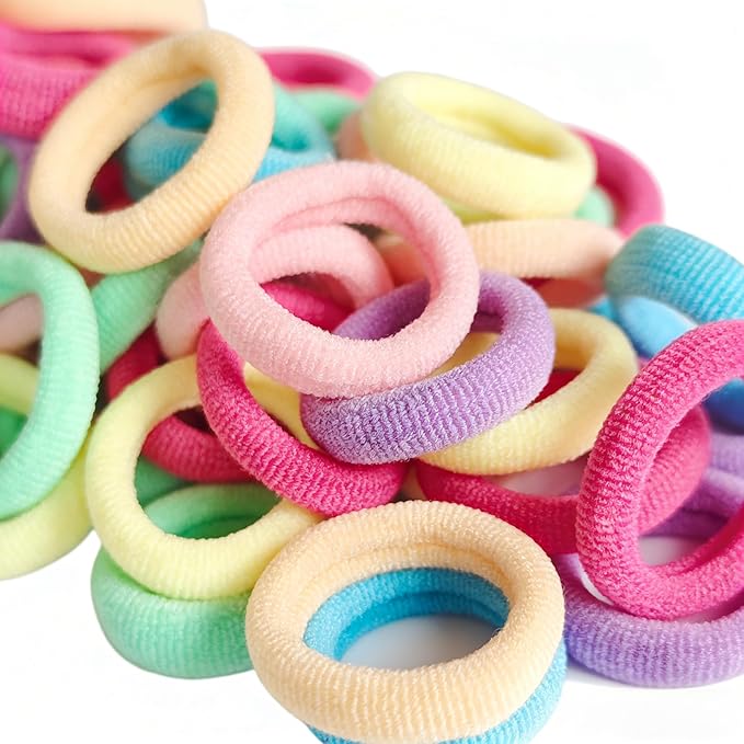 Tunbao 500 Psc Baby Hair Ties,Soft Cotton Toddler Hair Ties,Small Seamless Hair Bands for Girls and Kids,Multicolor Hair Elastics Ponytail Holders