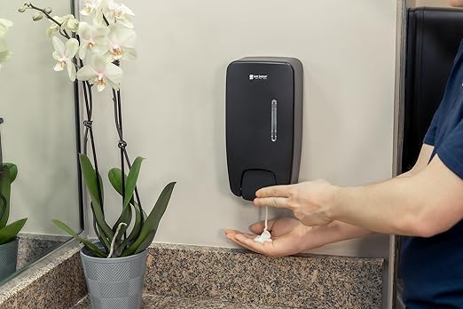 San Jamar Timeless Manual Foam Soap Dispenser, Black, Universal Bulk Soap Compatible, Wall Mount, with Viewing Window