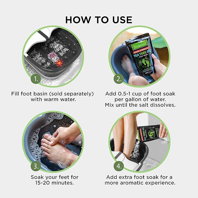 EXTRA STRENGTH Tea Tree Oil Foot Soak with Epsom Salt - Made in USA - for Toenails, Athlete's Foot, Itchy Feet, Stubborn Smelly Odor, Pedicure, Calluses -16 oz