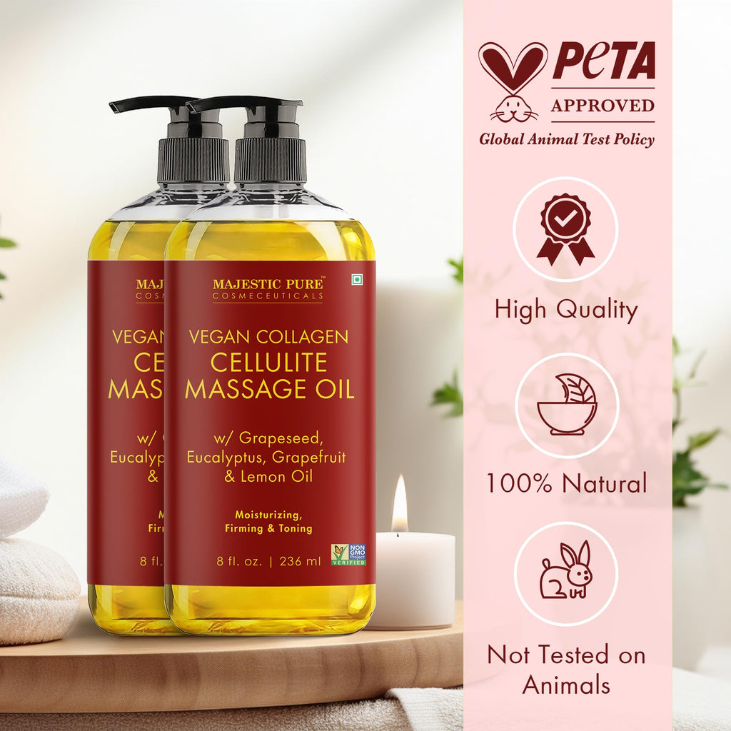 Majestic Pure Cellulite Massage Oil, Toning Body Blend, 8 Fl Oz, 2-Pack