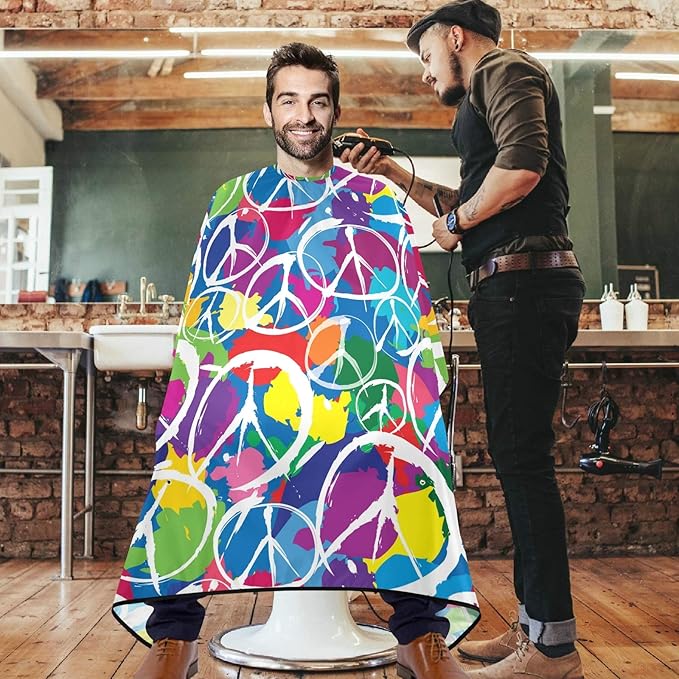 Visesunny Barber Cape - Abstract Style Peace Pattern Polyester Hair Cutting Salon Apron Anti-Static Haircut Water-Resistant Shaving Cloth Beard Shaving Bib Hairdressing Cape