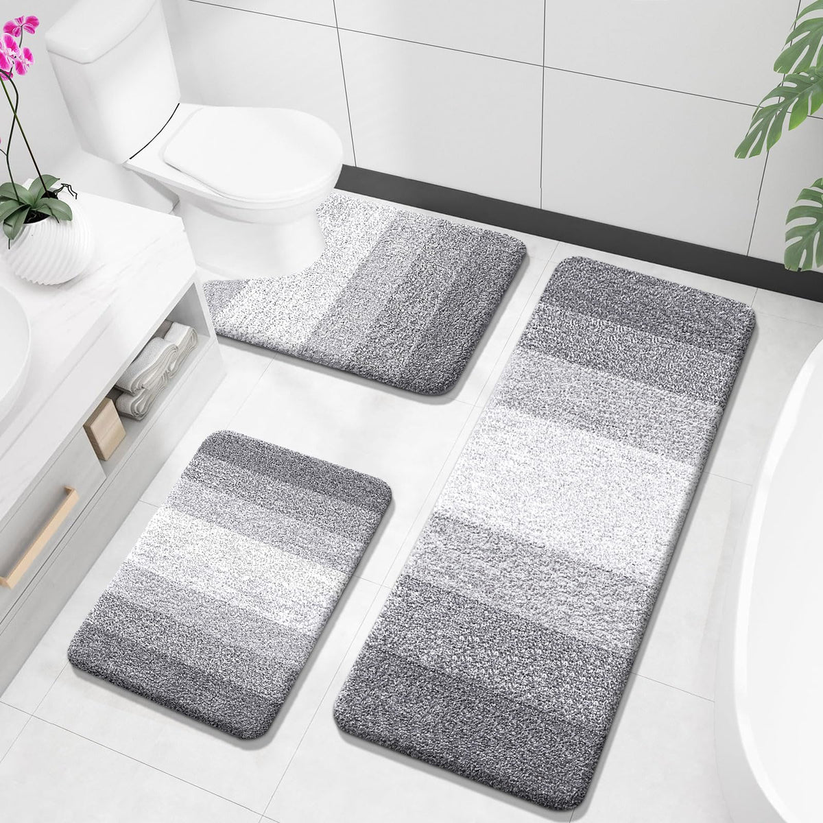 OLANLY Microfiber Bathroom Rugs Sets 3 Piece, Absorbent Bath Mats, Mauve