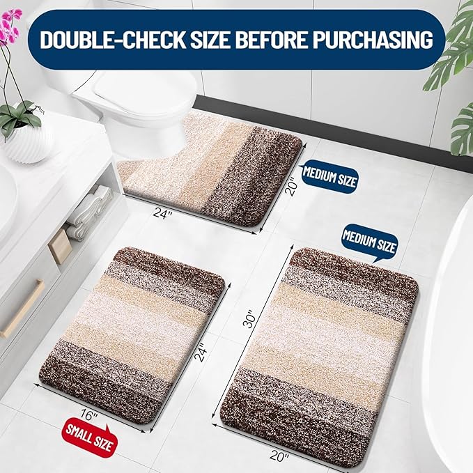 OLANLY Microfiber Bathroom Rugs Sets 3 Piece, 30"x20"+24"x16"+24"x20"