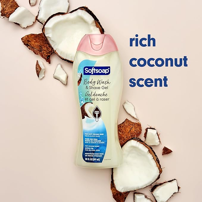 Softsoap Moisturizing Body Wash and Shave Gel, For Softer Feeling Skin, Helps Razor Glide, Rich Coconut Scent, 20 fl oz