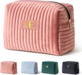 COSHAYSOO Customized Teacher Appreciation Gifts for Women Nurse Doctor Female Nursing Graduation Travel Makeup Bag Quilted Make Up Cosmetic Pouch Organizer Pink Velvet Monogram Initial Letter E
