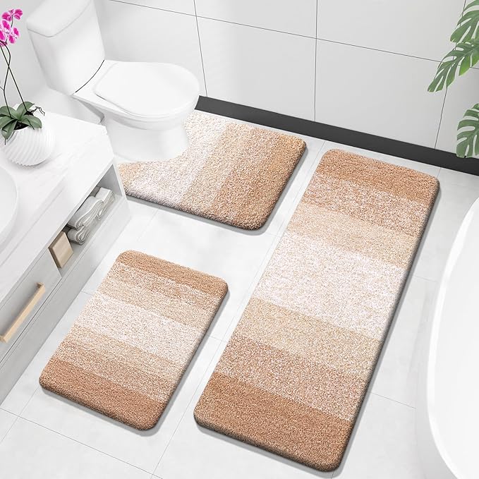 OLANLY Microfiber Bathroom Rugs Sets 3 Piece, 47"x20"+24"x16"+24"x20"