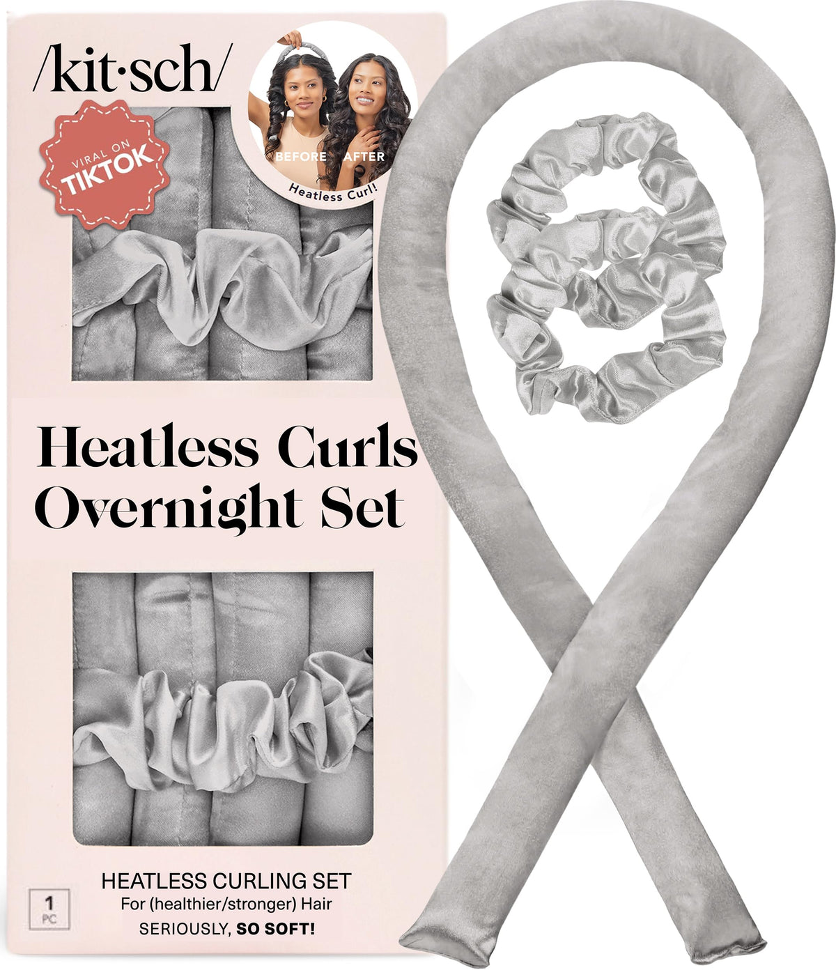 Kitsch Satin Heatless Curls Overnight Set - Charcoal