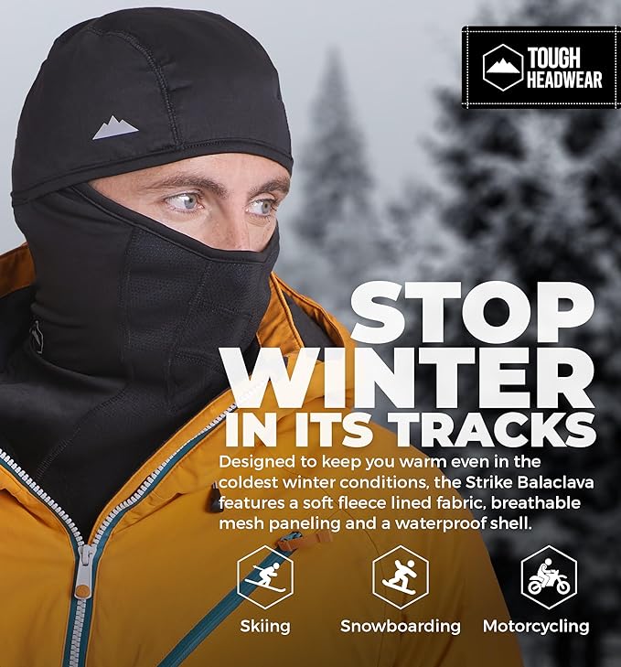 Tough Headwear Balaclava Ski Mask for Men and Women - Winter Shiesty Mask Cover - Cold Weather Full Face Masks - Snow Gear for Skiing, Snowboarding, Running & Motorcycle - Black