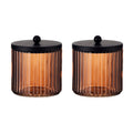 KMwares 2-Pack Glass Qtip Holder Dispenser Set for Cotton Ball, Swab, Round Pads, Floss Picks with Matte Black Metal lid - Bathroom Canister Storage Organization and Vanity Makeup Organizer (Brown)