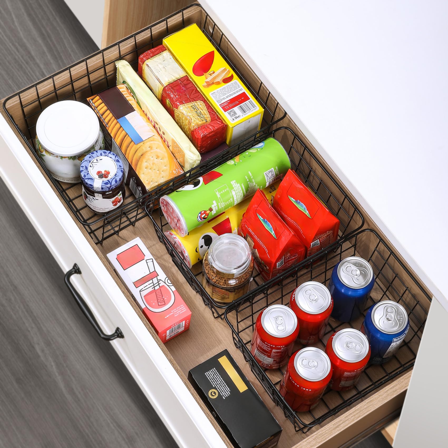 6 Pack Wire Baskets for Pantry Organization and Storage, Kitchen Organizer, 2 XXLarge & 2 XLarge & 2 Large